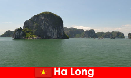 Paseos en barco para vacacionistas a los gigantes del rock en Ha Long Vietnam